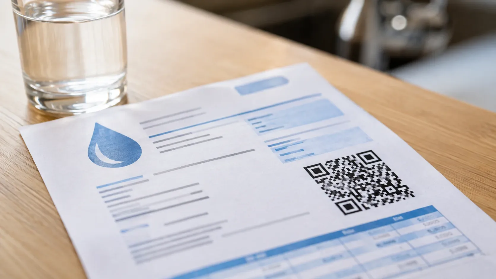 Conta de água genérica com QR Code destacado, sem dados pessoais, representando as novas informações fiscais da NFAg em Sergipe.