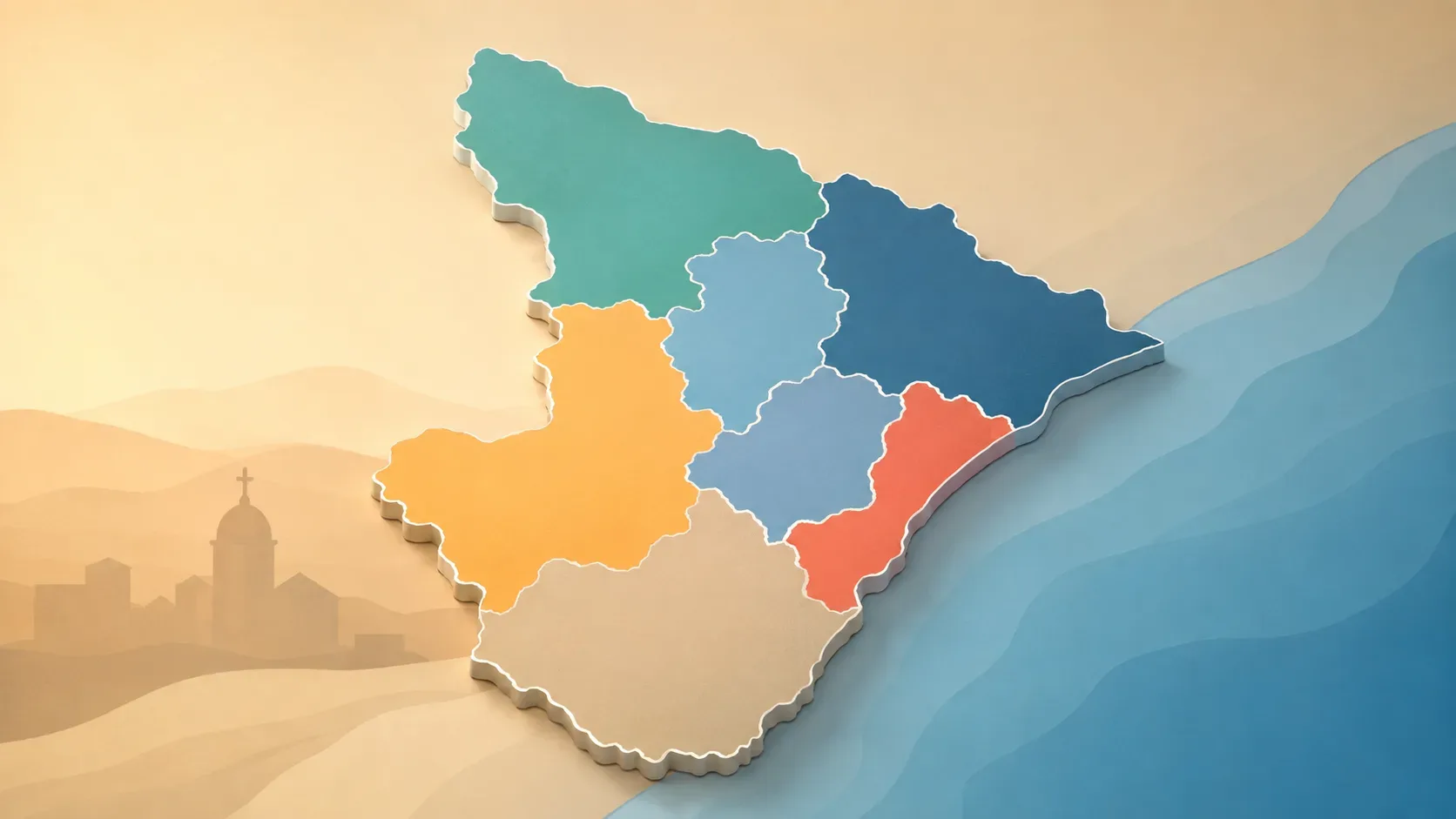 Mapa de Sergipe com Aracaju e municípios atendidos pela Arquidiocese, organizados por vicariato para facilitar a localização de paróquias.
