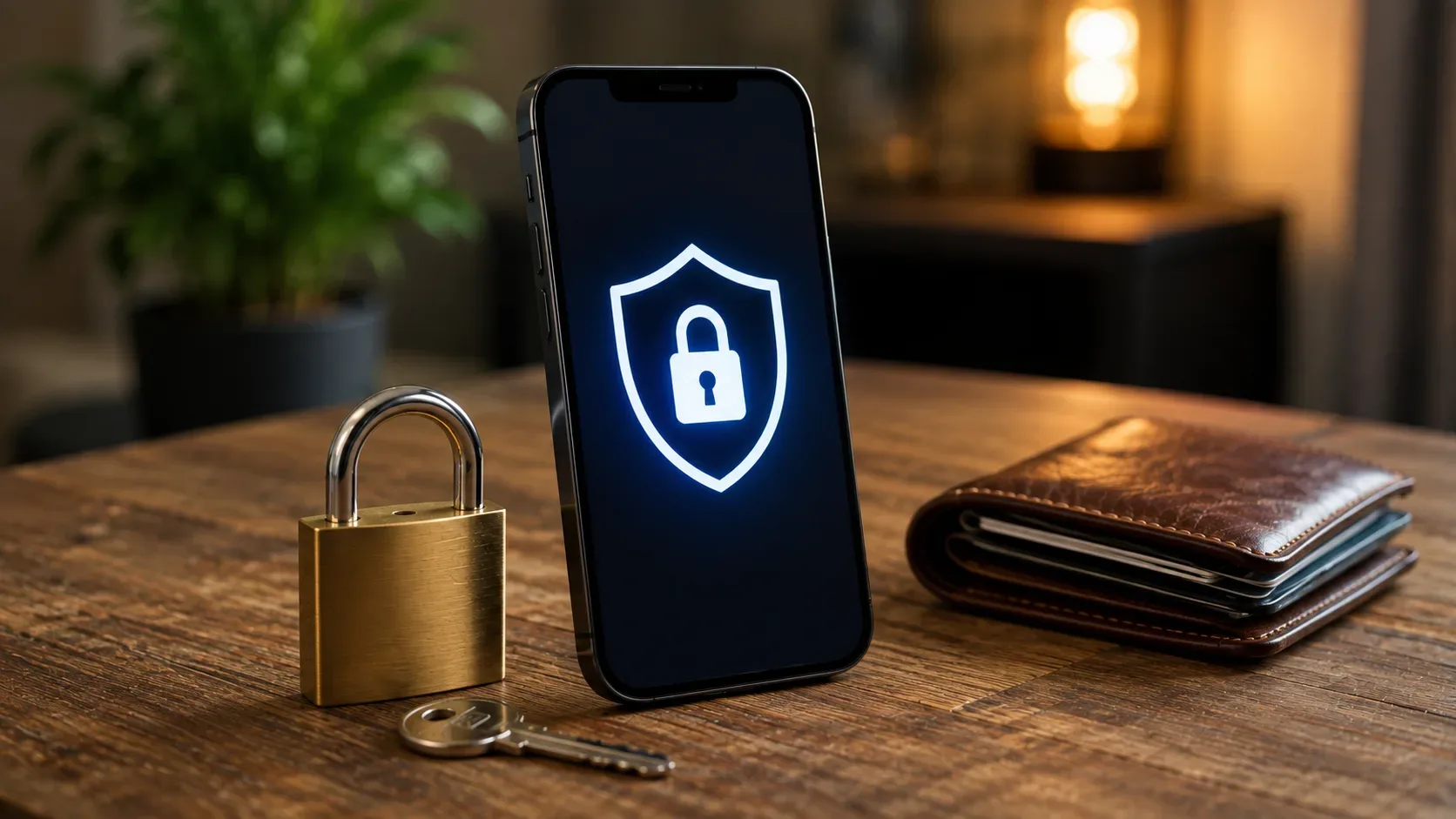 Smartphone genérico bloqueado ao lado de um cadeado, simbolizando a proteção de aparelho, linha, bancos e contas após perda ou roubo.