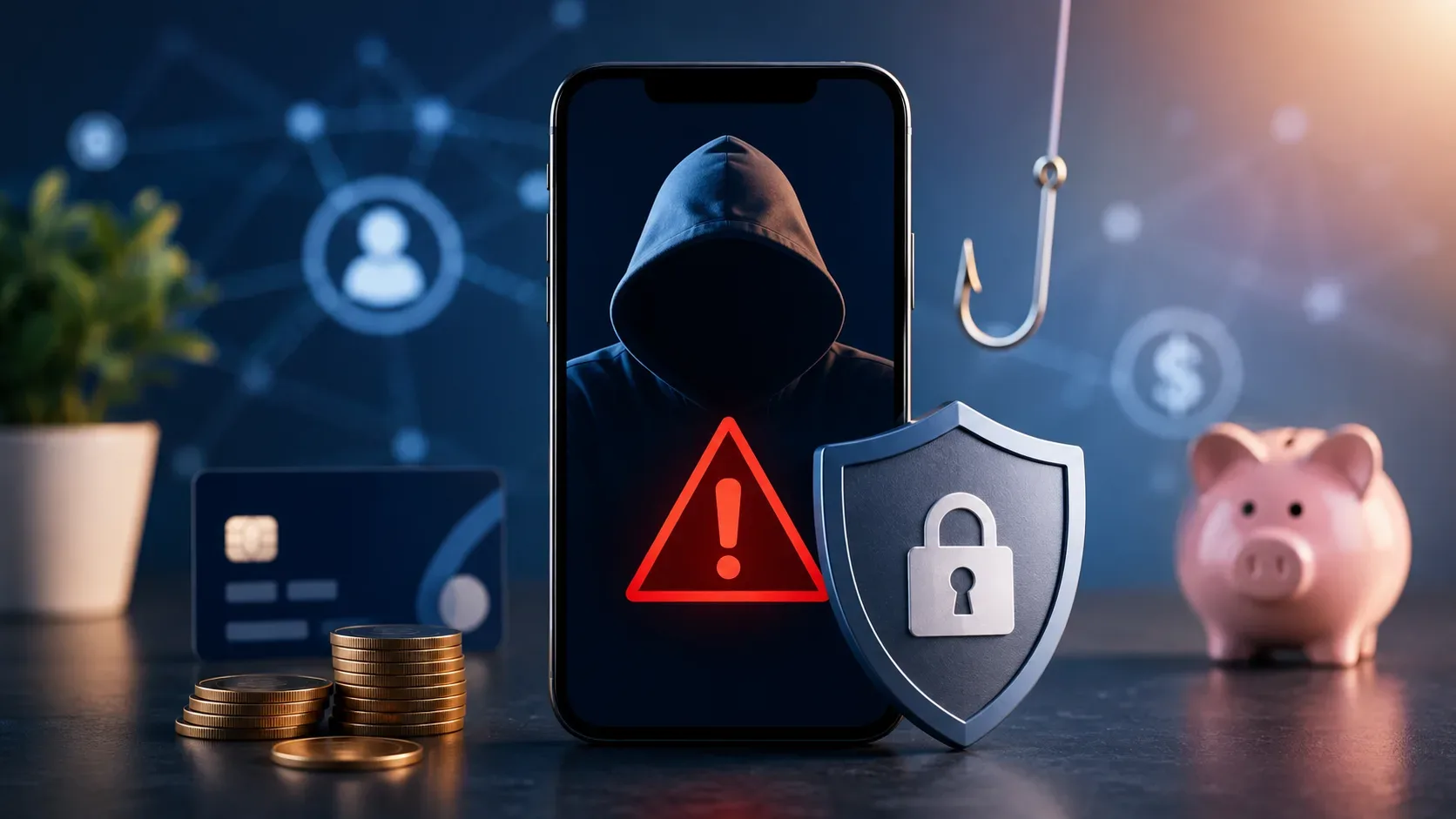 Pessoa interrompe um Pix diante de um alerta enquanto confere uma oferta de investimento em canais oficiais.