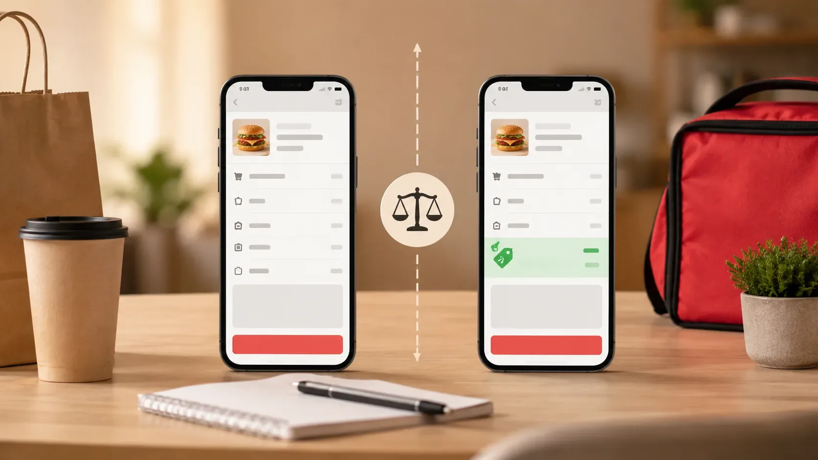 Checklist para comparar o mesmo pedido no iFood, mantendo restaurante, produto, complementos, endereço, horário e etapa do carrinho iguais