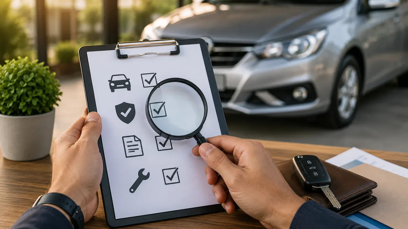 Pessoa consultando no celular a situação de recall de um carro usado antes de fechar a compra