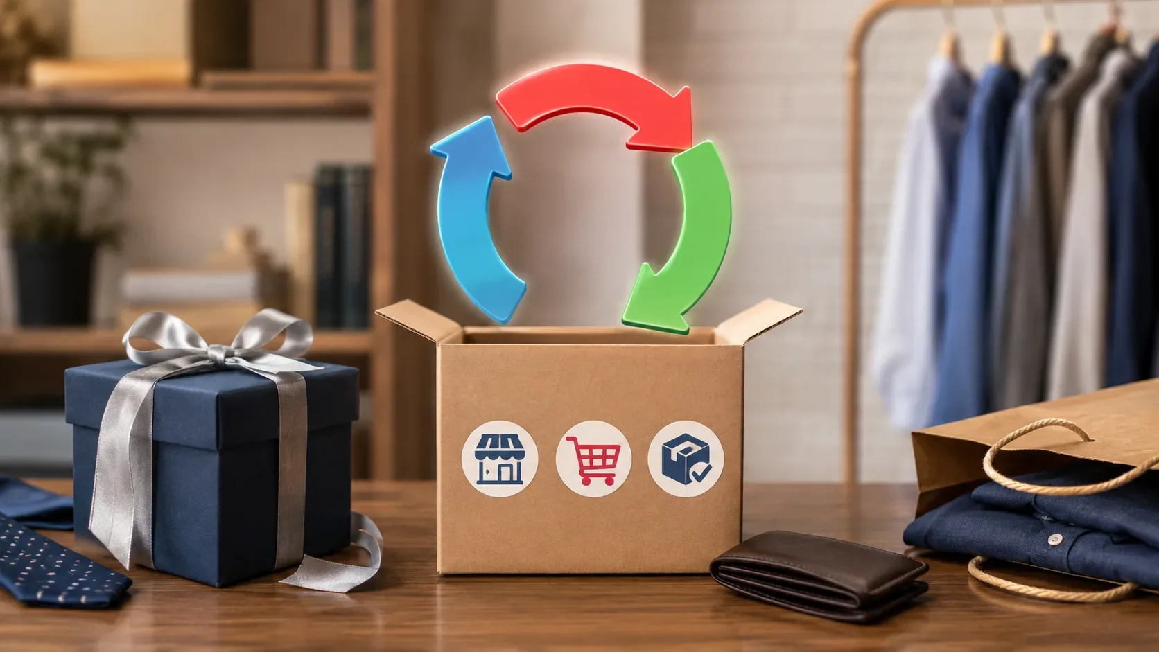 Fluxograma dos direitos na troca de presente do Dia dos Pais, separando compra em loja física, arrependimento online e produto com vício.