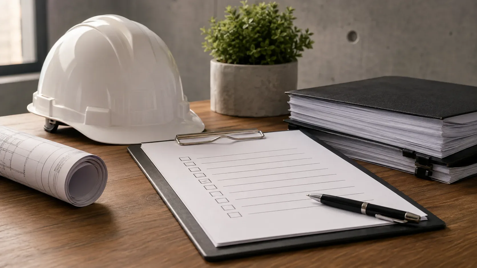 Checklist de revisão ao lado de planilha orçamentária de obra, com destaque visual para preços unitários relevantes e diligência