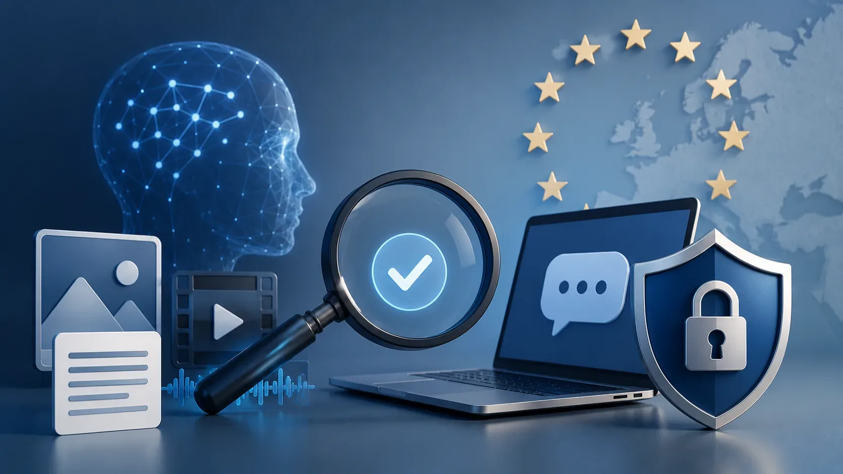 Fluxograma que ajuda a identificar quando chatbots, imagens, deepfakes e textos produzidos com IA precisam de aviso ou rotulagem.