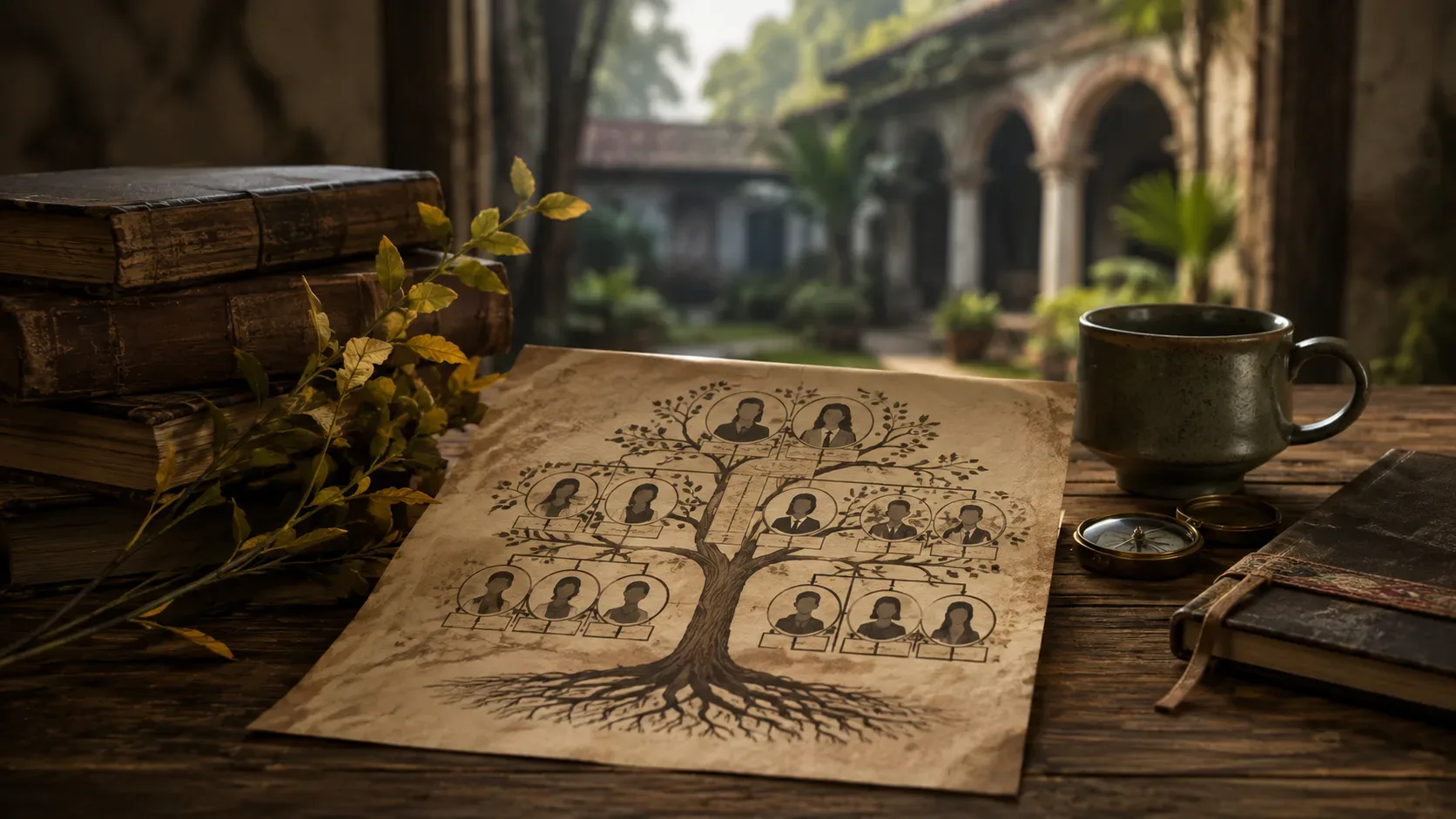 Diagrama da família Buendía com José Arcadio Buendía e Úrsula Iguarán no topo, seguido dos ramos de José Arcadio, Aureliano, Amaranta, Arcadio e dos gêmeos da geração seguinte.
