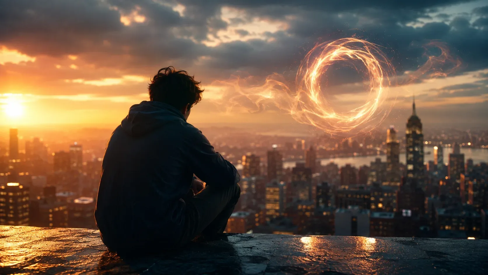 Homem-Aranha em Nova York em composição editorial sobre o final e a cena pós-créditos de Um Novo Dia
