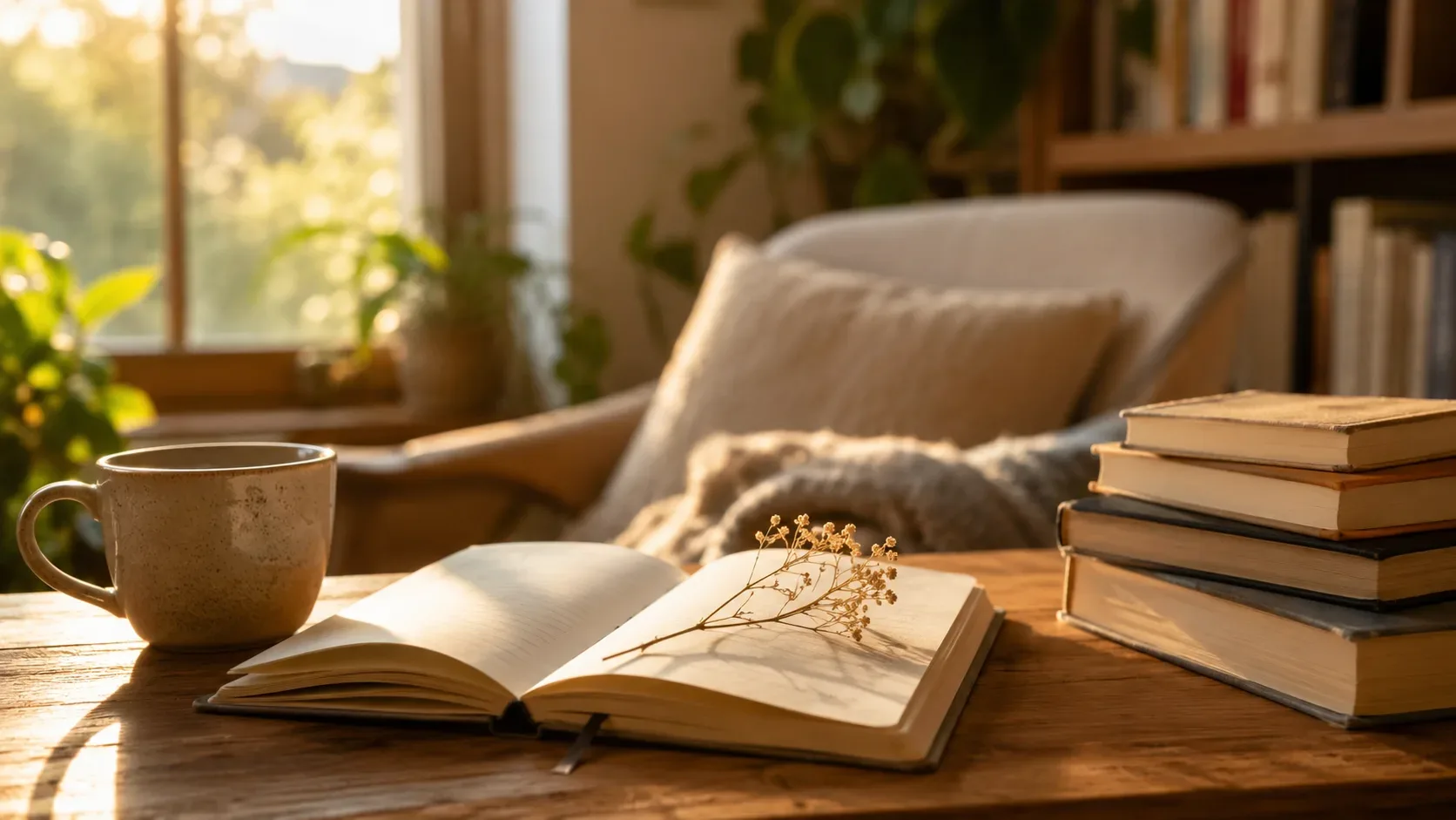 Livro de poemas aberto sobre uma mesa, com lápis ao lado e marcas de leitura sem texto legível nas páginas.