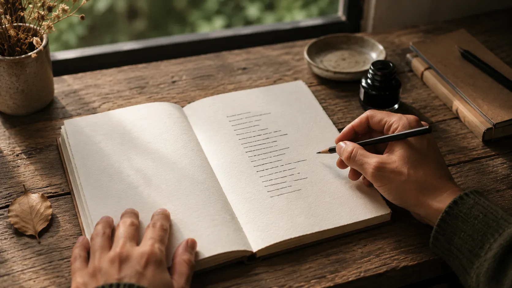 Folha com poema em verso livre e diferentes possibilidades de quebra de linha marcadas durante a revisão.