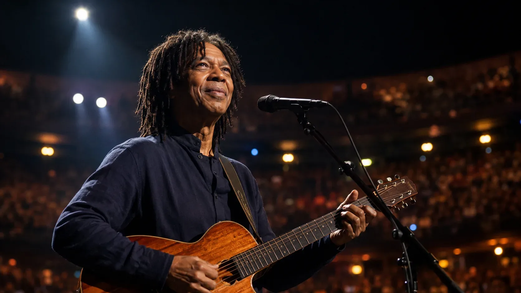 Djavan em apresentação da turnê Djavanear 50 anos, tema do show marcado para a Farmasi Arena no Rio de Janeiro