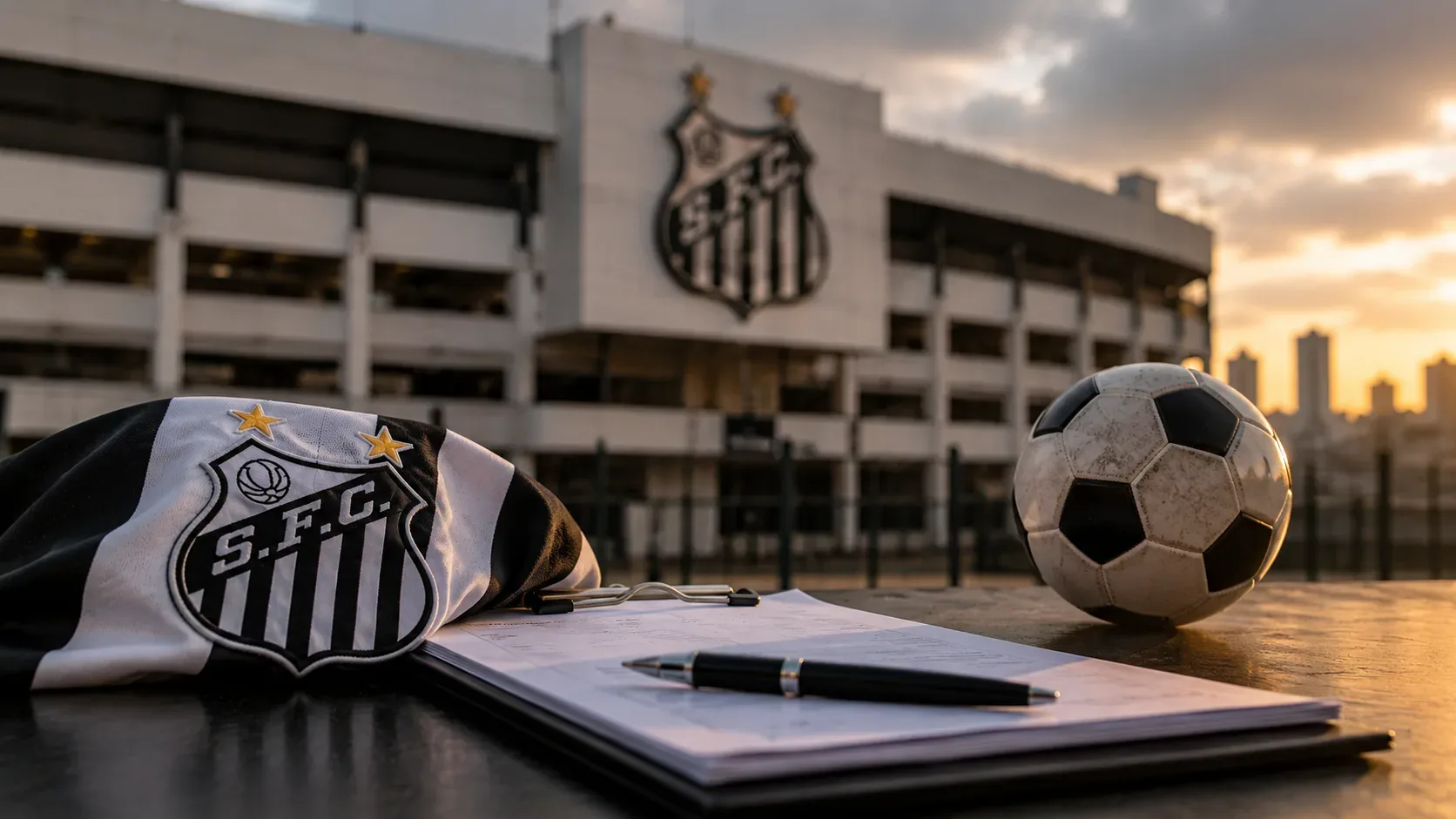 Vila Belmiro em enquadramento institucional para ilustrar as negociações sobre a possível SAF do Santos.