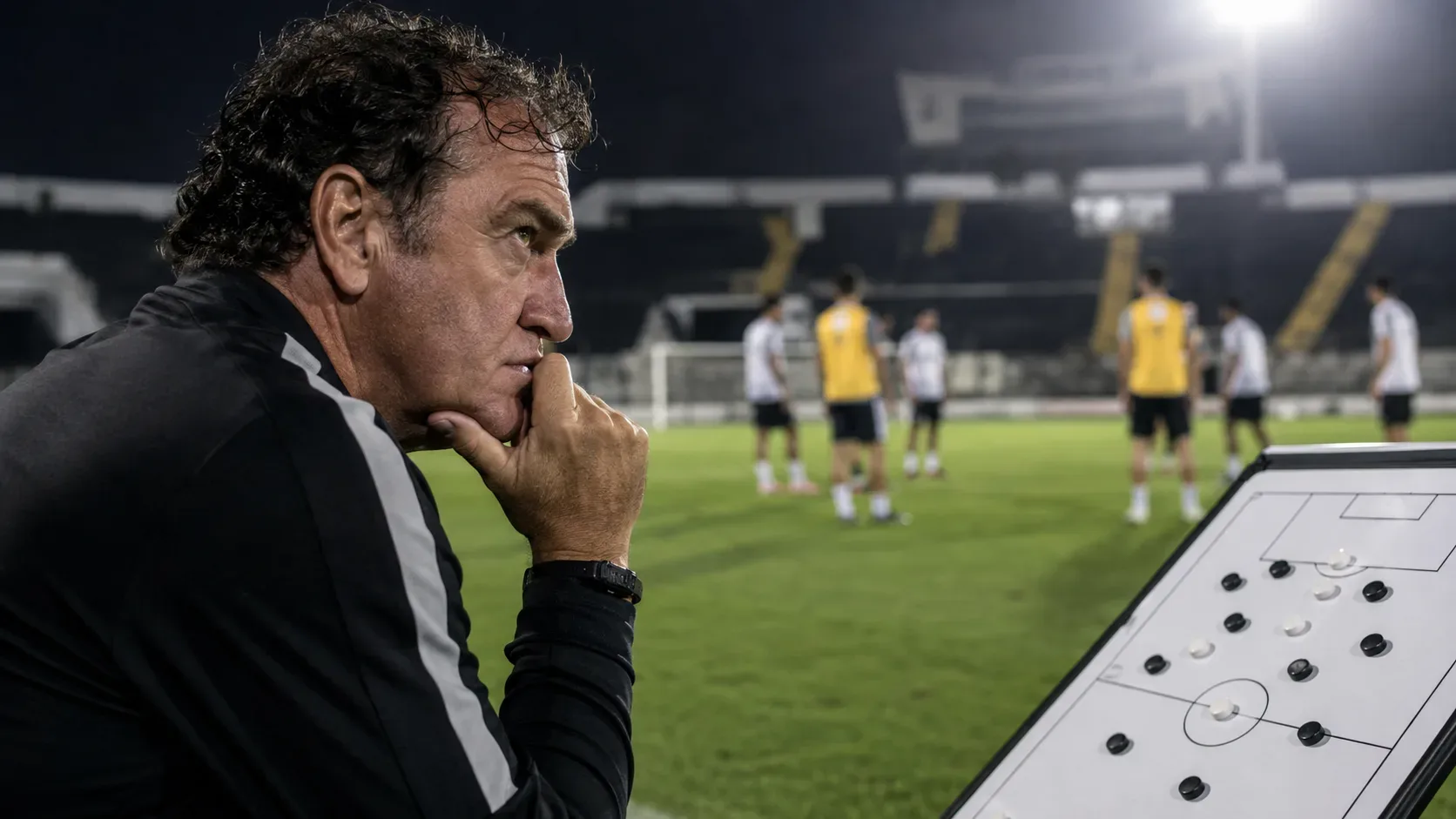 Cuca orienta jogadores do Santos durante treinamento enquanto o clube enfrenta limitações para reforçar o elenco