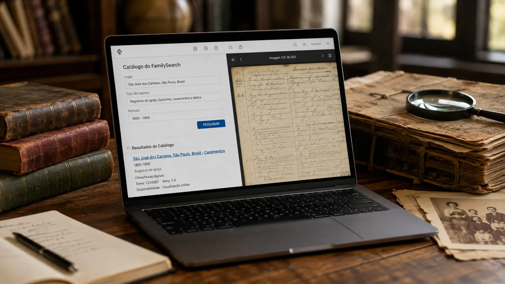 Pesquisa por localidade no Catálogo do FamilySearch para localizar livros e imagens históricas não indexadas