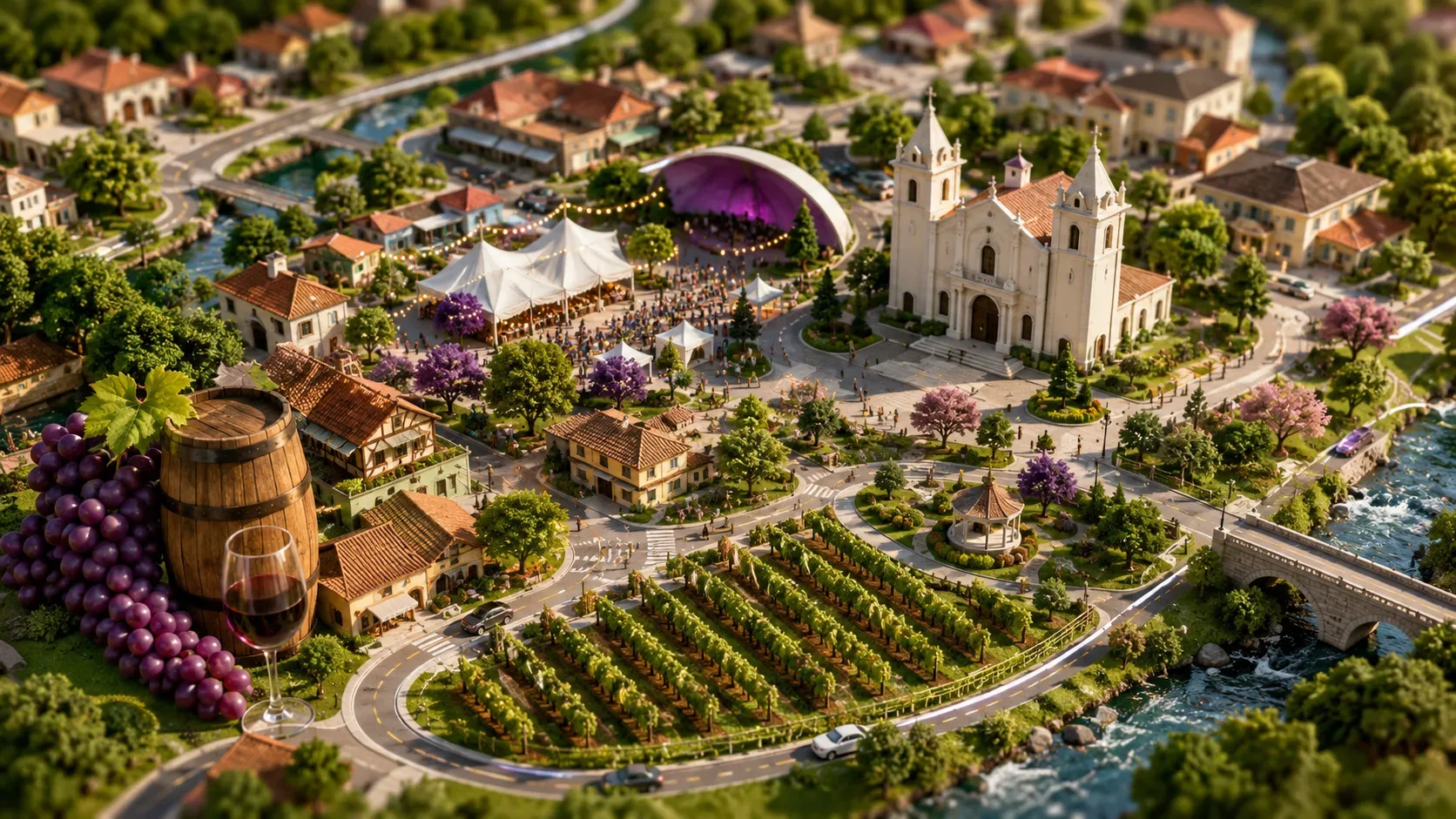 Mapa de planejamento com o Centro Histórico, o Parque Municipal e os eixos rurais de Urussanga