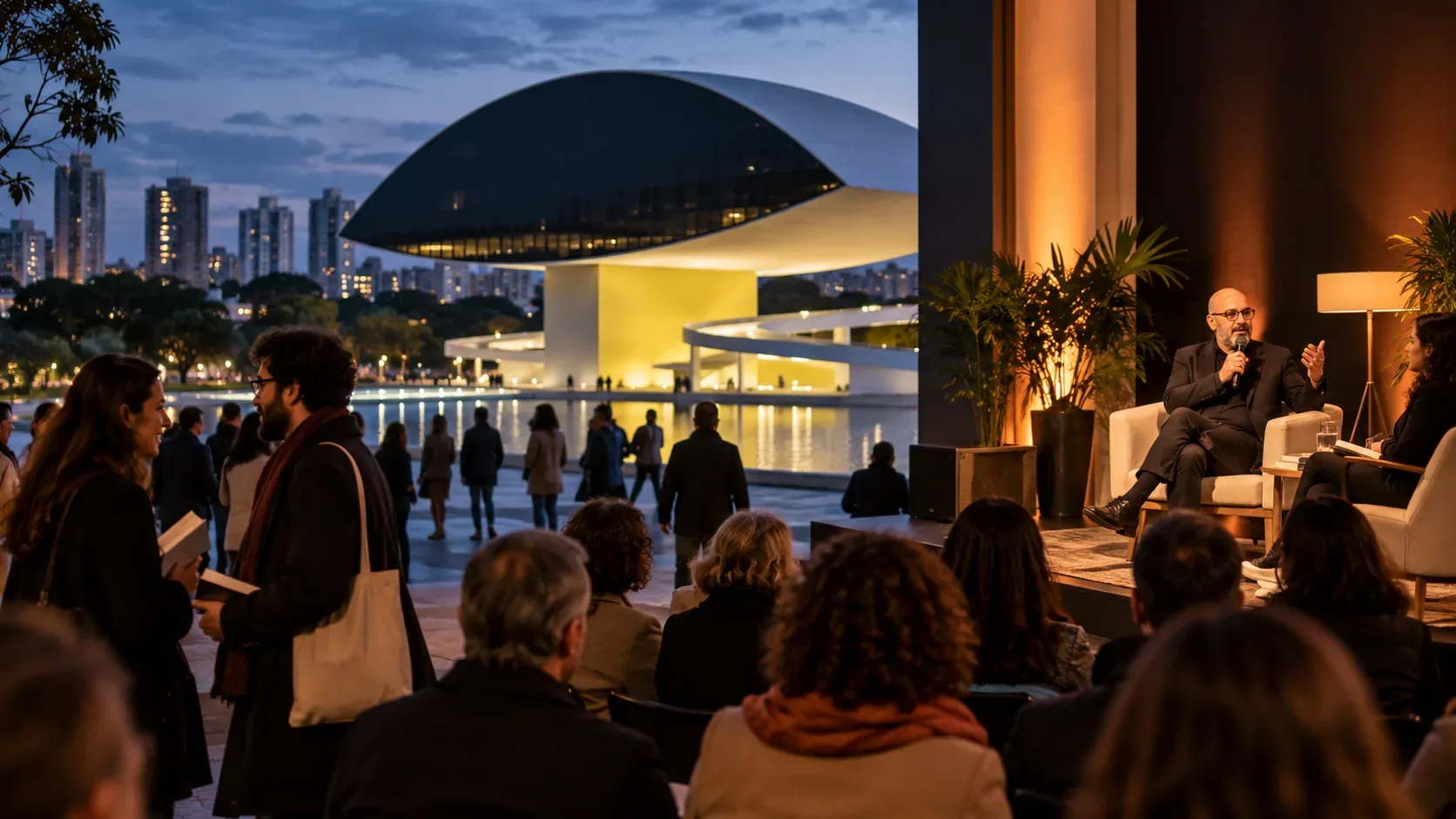 Fachada do Museu Oscar Niemeyer em Curitiba, local da mesa com Valter Hugo Mãe no Festival da Palavra.